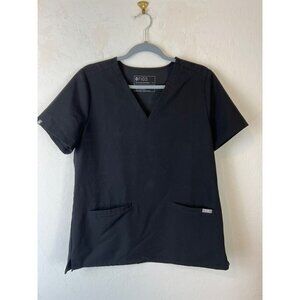 FIGS Scrub Top Sz Medium Technical Collection Black V Neck Short Sleeve